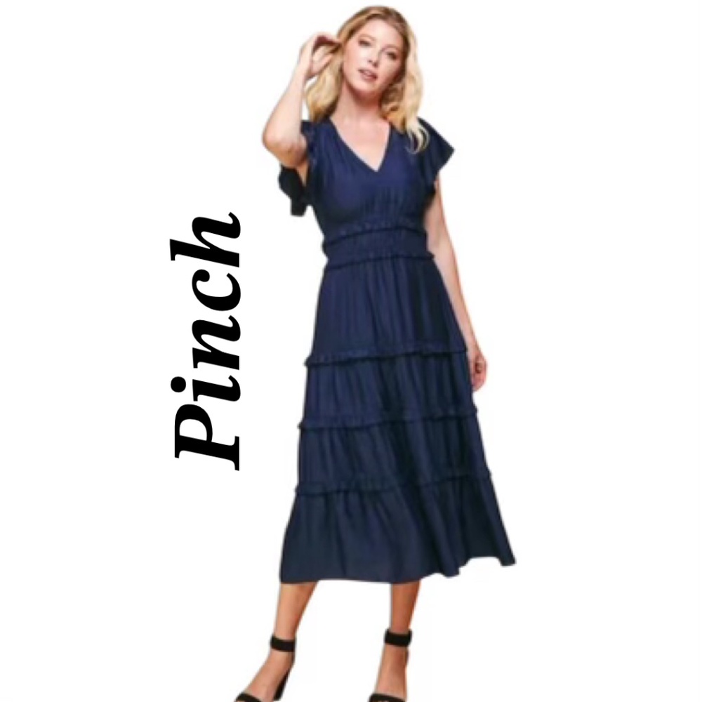 Pinch V Neck tiered Maxi dress Size M